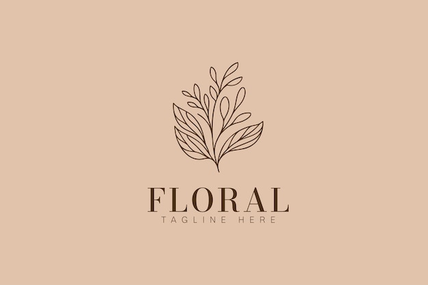 Vector logotipo de hoja floral concepto minimalista dibujado a mano para negocios belleza moda jardín femenino