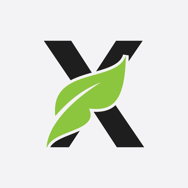 Logotipo de hoja de letra X Plantilla de vector de logotipo de granja ecológica Símbolo orgánico