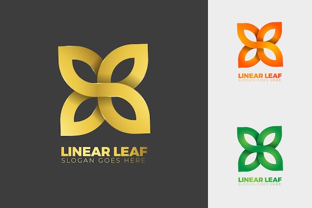 Logotipo de hoja lineal de oro