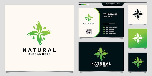 Logotipo de hoja natural con concepto creativo único y tarjeta de visita vector premium