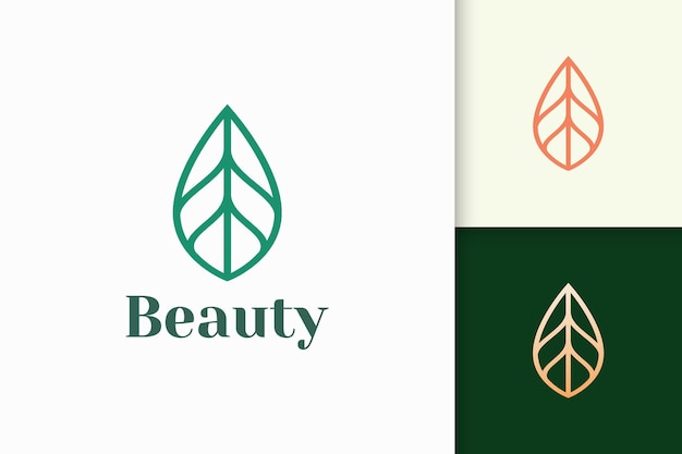 El logotipo de hoja o planta en forma de línea simple representa la belleza y la salud