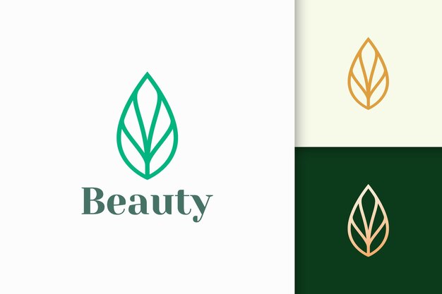 Logotipo de hoja o planta en forma de línea simple para spa o negocio de belleza