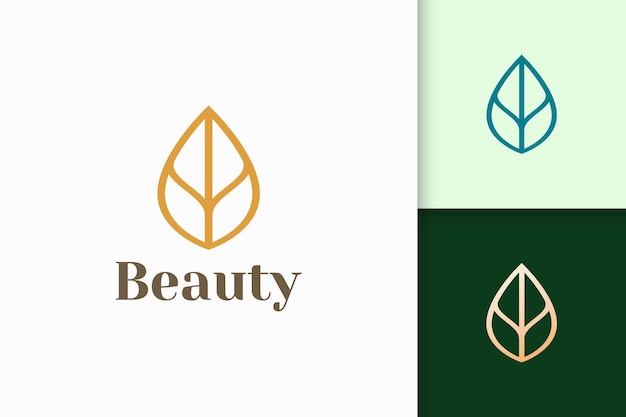 Logotipo de hoja o planta en forma de línea simple para spa o negocio de belleza