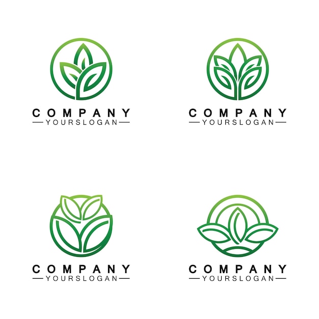 Logotipo de hoja simple dentro del círculo con un estilo de diseño de arte lineal mínimo
