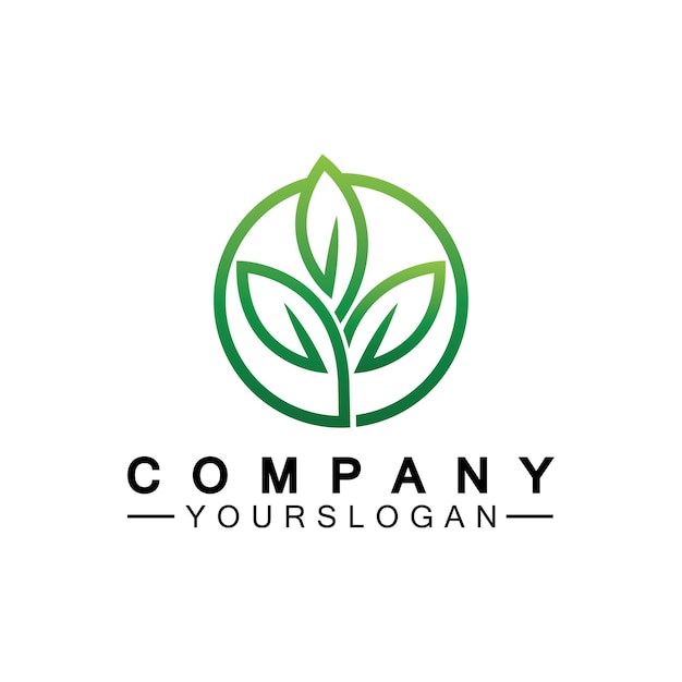 Logotipo de hoja simple dentro del círculo con un estilo de diseño de arte lineal mínimo