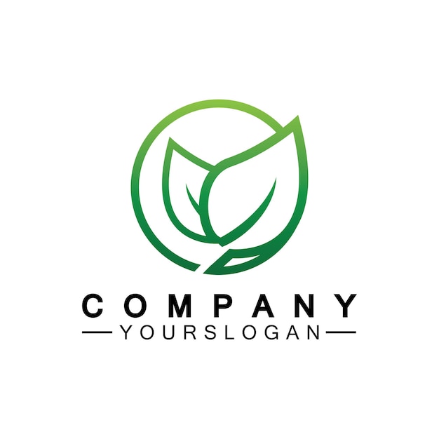 Logotipo de hoja simple dentro del círculo con un estilo de diseño de arte lineal mínimo