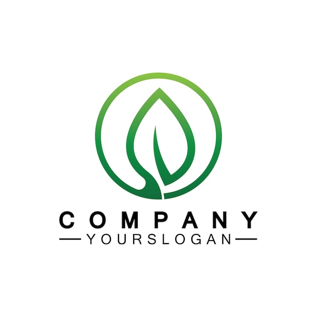 Logotipo de hoja simple dentro del círculo con un estilo de diseño de arte lineal mínimo