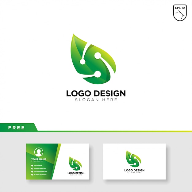 Vector logotipo de hoja y tecnología