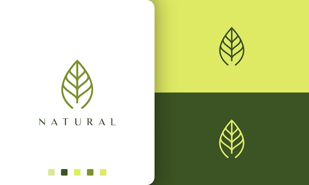 Logotipo de hoja verde con estilo simple y moderno.