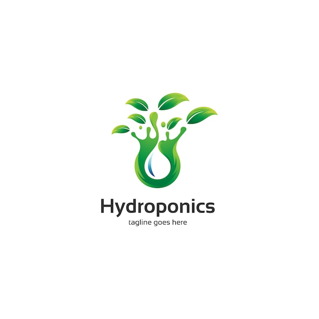 logotipo de hojas y agua hidropónicas