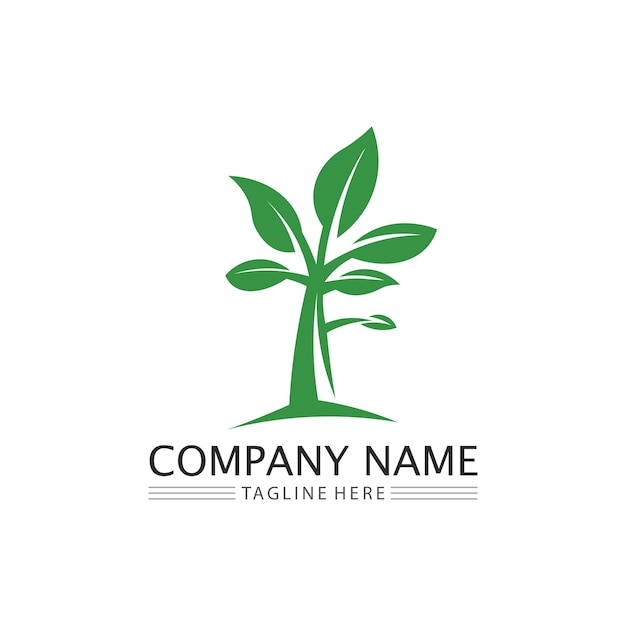 Logotipo de hojas y árboles naturales para el diseño de ecología de plantas verdes de vectores de negocios