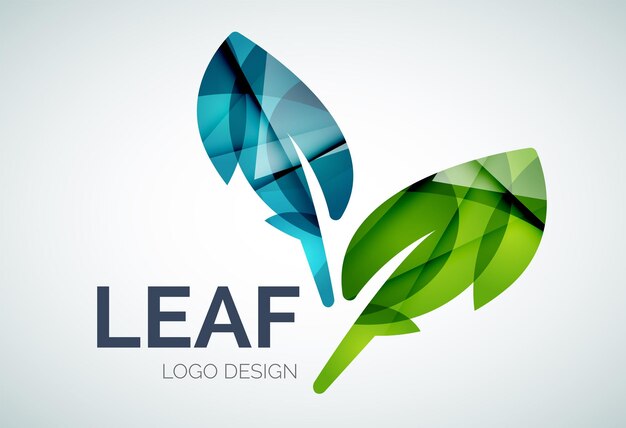 Vector logotipo de hojas ecológicas verdes hecho de piezas de color.