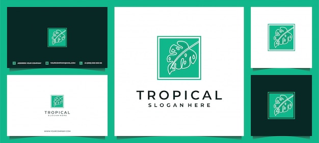 Logotipo de hojas verdes de plantas tropicales con tarjeta de visita