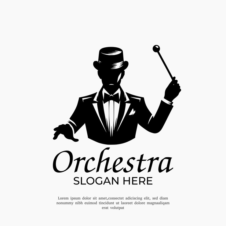 Vector logotipo del hombre de la música silueta con palo diseño del logotipo de la mascota de arreglos musicales logotipo