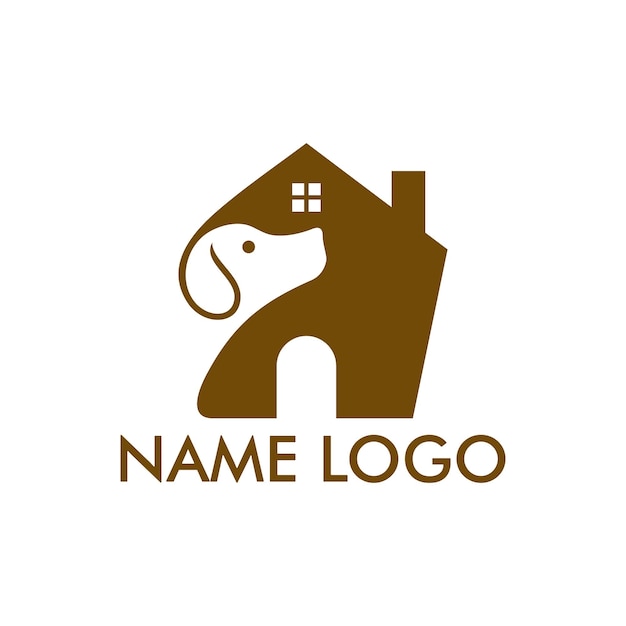 Logotipo del hotel para perros. Perro con logotipo de diseño de vector de casa