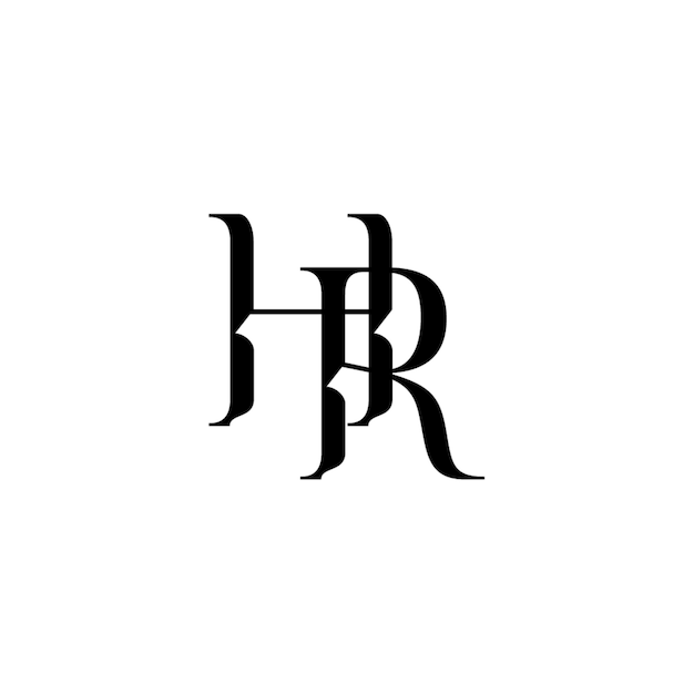 El logotipo de HR está diseñado con monograma, letra, texto, nombre, símbolo, logotipo monocromático, carácter alfabético y logotipo simple.