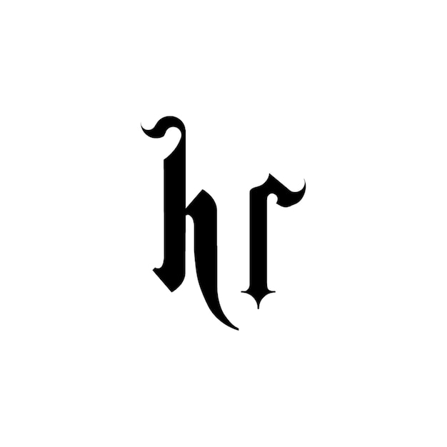El logotipo de HR está diseñado con monograma, letra, texto, nombre, símbolo, logotipo monocromático, carácter alfabético y logotipo simple.