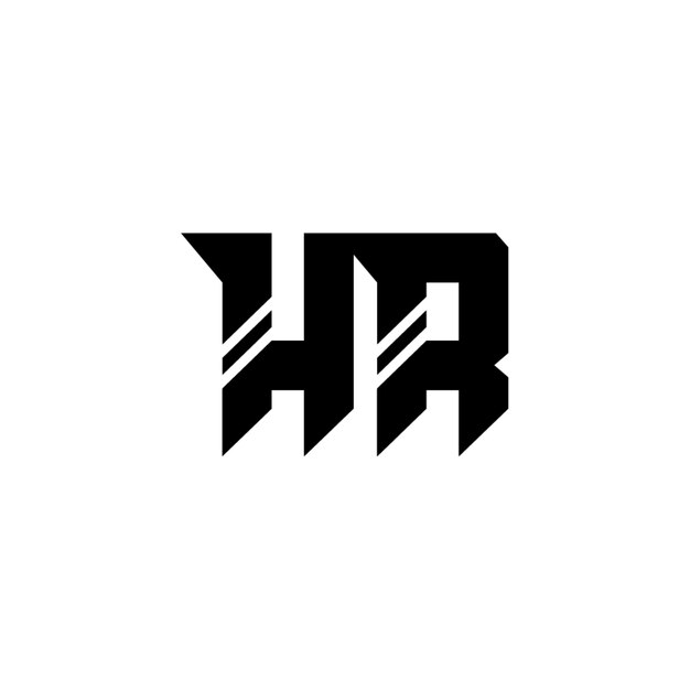 El logotipo de HR está diseñado con monograma, letra, texto, nombre, símbolo, logotipo monocromático, carácter alfabético y logotipo simple.
