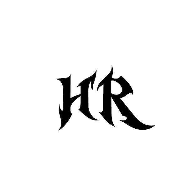 El logotipo de HR está diseñado con monograma, letra, texto, nombre, símbolo, logotipo monocromático, carácter alfabético y logotipo simple.