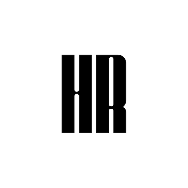 El logotipo de HR está diseñado con monograma, letra, texto, nombre, símbolo, logotipo monocromático, carácter alfabético y logotipo simple.