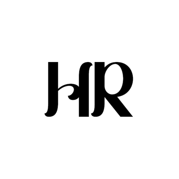 El logotipo de HR está diseñado con monograma, letra, texto, nombre, símbolo, logotipo monocromático, carácter alfabético y logotipo simple.