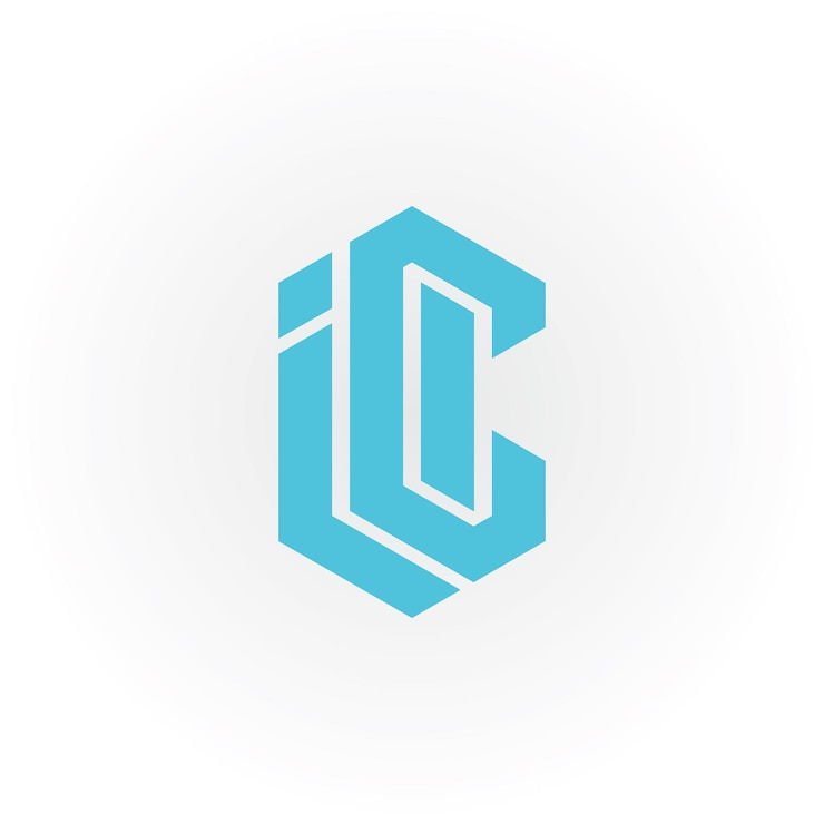 Vector logotipo de ic o ci de letra inicial abstracta en color azul aislado sobre fondo blanco