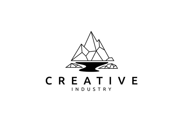 Logotipo de iceberg en aguas antárticas en estilo de diseño plano de línea simple