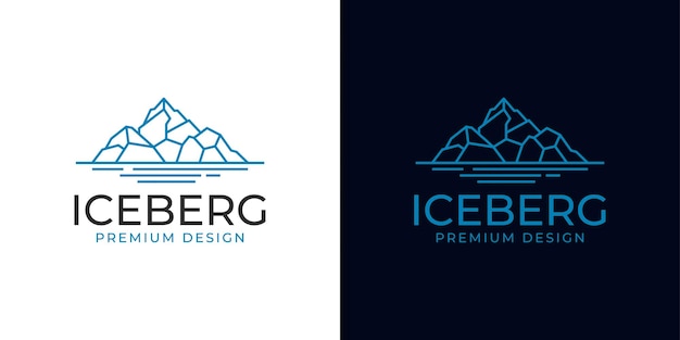 Logotipo de iceberg de montaña lineal. pico de hielo geométrico Montaña de hielo flotante con estilo de arte de línea simple