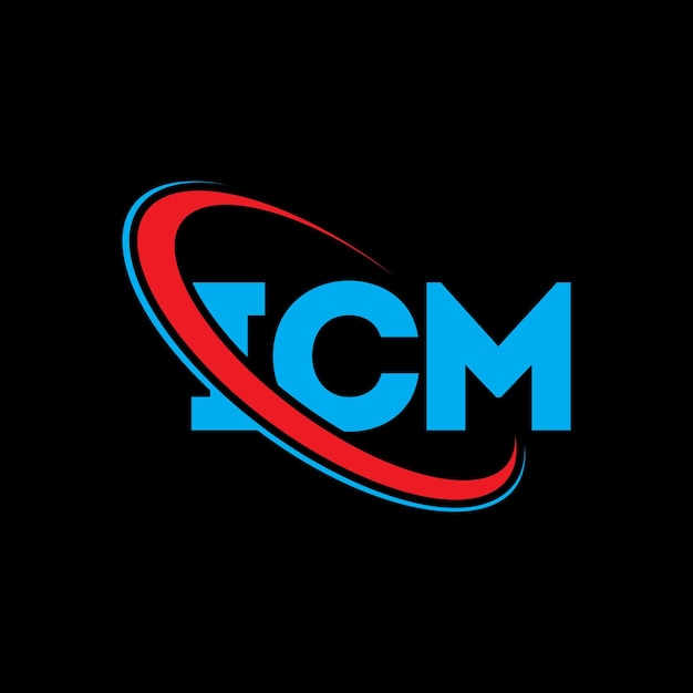 El logotipo de ICM, la letra ICM, el diseño del logotipo de la carta ICM, las iniciales del logotipo ICM vinculadas con un círculo y un monograma en mayúsculas, la tipografía ICM para el negocio tecnológico y la marca inmobiliaria.