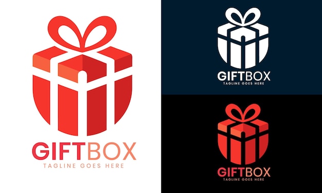 El logotipo del icono de la caja de regalos es el logotipo vectorial de negocios de aplicaciones minimalistas modernas y planas.