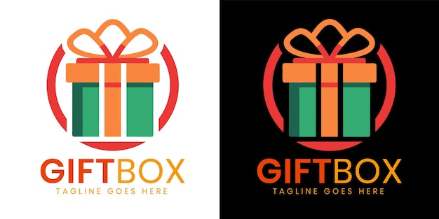 El logotipo del icono de la caja de regalos es el logotipo vectorial de negocios de aplicaciones minimalistas modernas y planas.