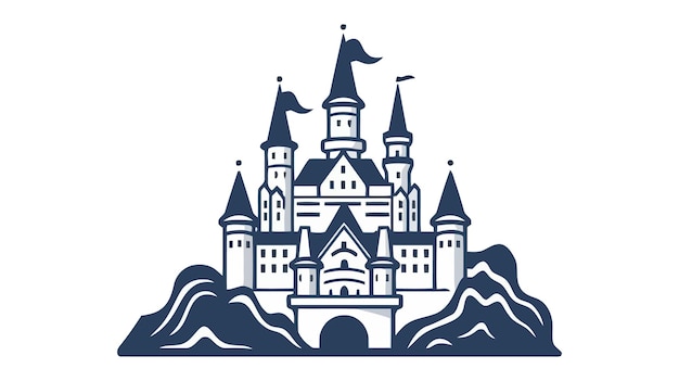 Logotipo del icono del castillo negro vectorial Ilustración vectorial aislada en fondo blanco