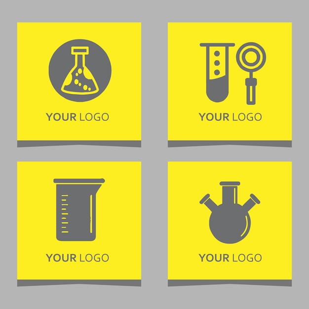 Logotipo de icono de ciencia, ilustración de diseño de vector de química de laboratorio dibujada en papel
