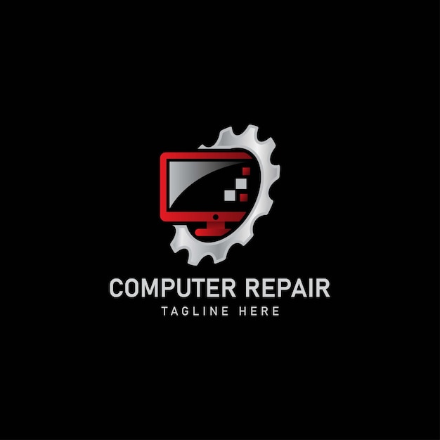 Vector logotipo de icono con el concepto de reparación de computadoras y reparación de monitores de televisión.