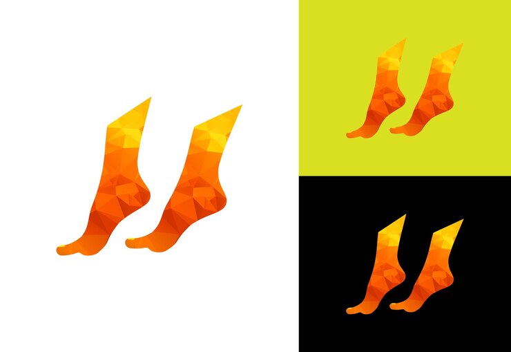y el logotipo del icono de cuidado de los pies Low poly cuidado de la salud del pie y el tobilloFree Vecto