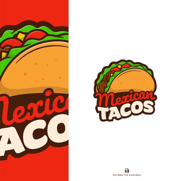 Logotipo de icono de dibujos animados de tacos mexicanos