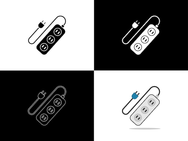 Logotipo de icono de diseño de ilustración de arte con símbolo de concepto de silueta de enchufe de cable