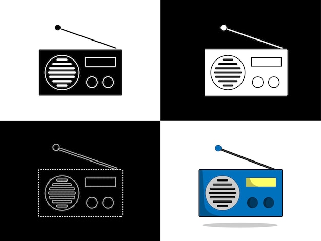 Logotipo de icono de diseño de ilustración de arte con símbolo de concepto de silueta del viejo reproductor de radio