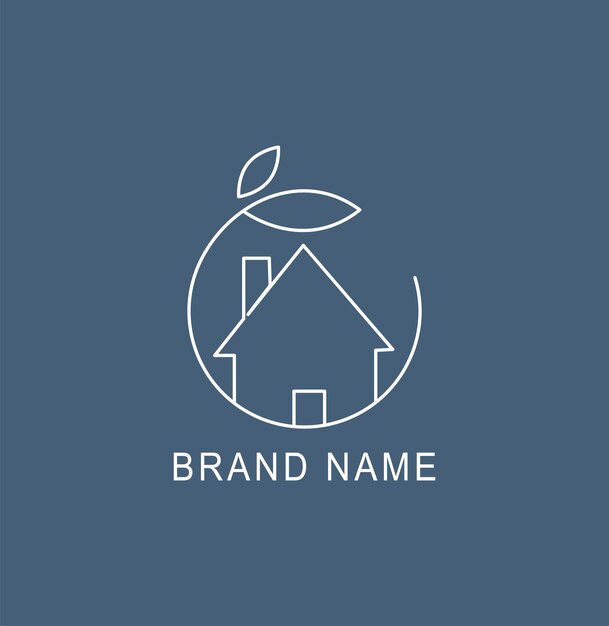 El logotipo del icono de la línea de arte de la casa con una hoja circular Ilustración de minimalismo aislado de edificios de apartamentos