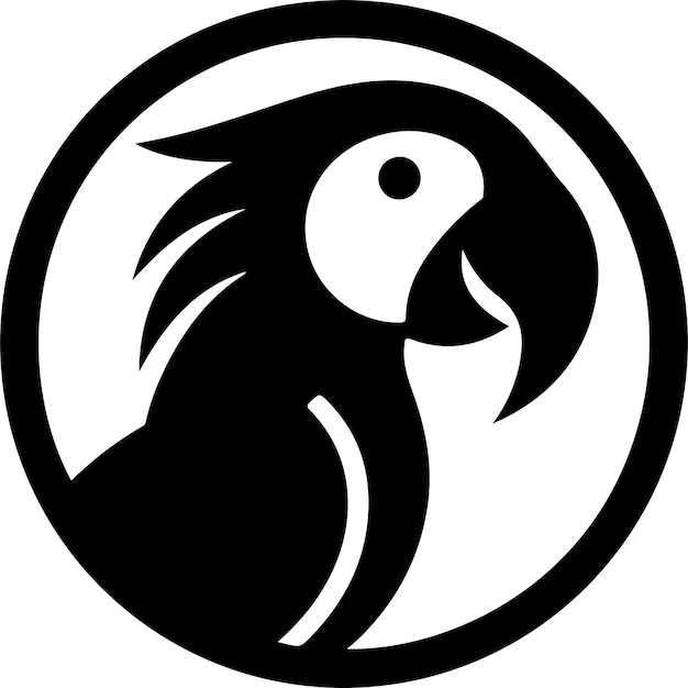 logotipo y icono de loro de cabeza negra y blanca logotipo pequeño pájaro loro en círculo icono de silueta vectorial