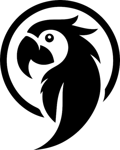 logotipo y icono de loro de cabeza negra y blanca logotipo pequeño pájaro loro en círculo icono de silueta vectorial