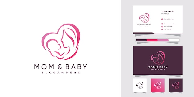 Logotipo de icono de mamá y bebé con concepto moderno y diseño de tarjeta de visita Vector Premium