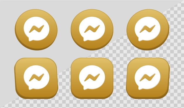 Logotipo de icono de messenger 3d en círculo dorado moderno y marco cuadrado para iconos de logotipos de redes sociales 3d