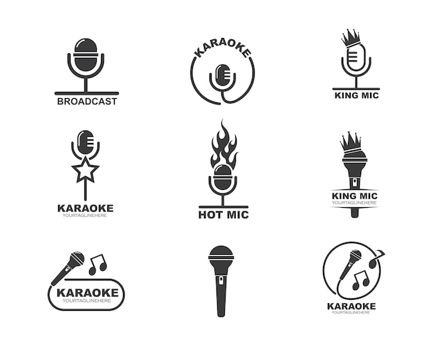 Logotipo de icono de micrófono de karaoke y diseño de ilustración vectorial musical