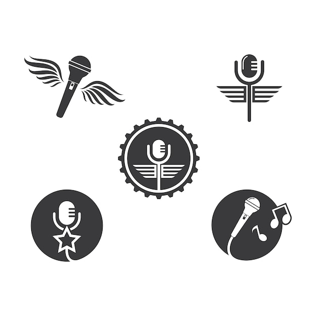 Vector logotipo de icono de micrófono de karaoke y plantilla de diseño de ilustración vectorial musical