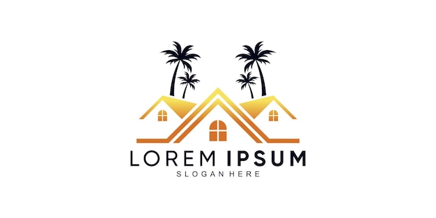 Logotipo de icono de palmera y casa con cocotero y concepto moderno vector premium