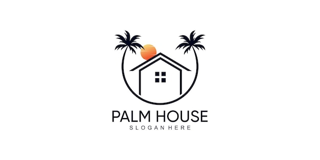 Logotipo de icono de palmera y casa con cocotero y concepto moderno vector premium