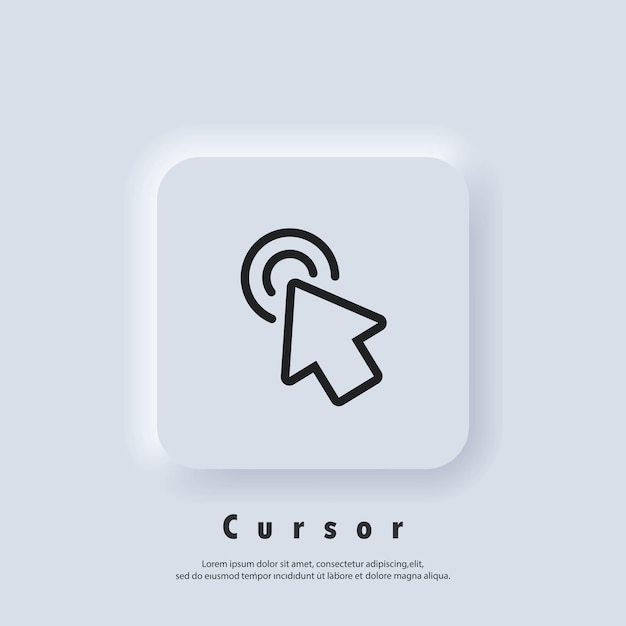 Logotipo del icono de puntero. Signo de cursor. Haga clic en el icono. Ratón de la computadora, cursores, apuntando. Flecha y espera. Vector EPS 10. Icono de interfaz de usuario. Botón web de interfaz de usuario blanco Neumorphic UI UX. Neumorfismo