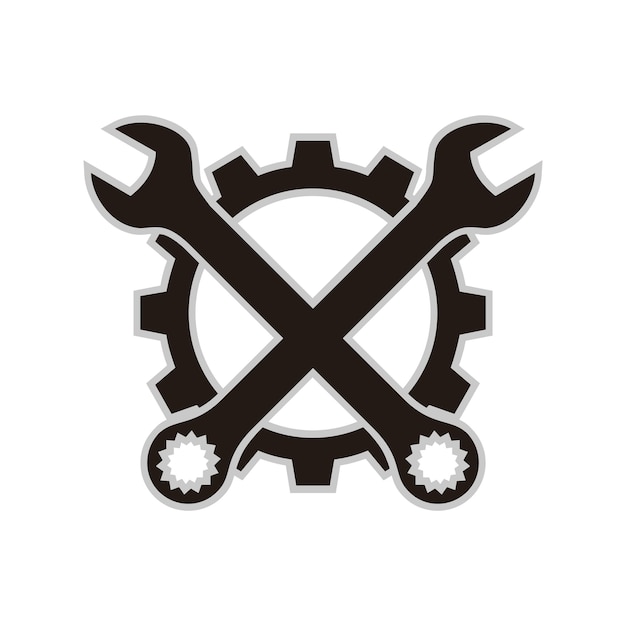 Logotipo de icono de servicio mecánico de engranajes y llaves