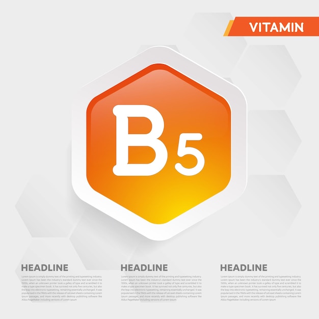 Logotipo de icono de vitamina B5 hexagonal dorado Gota de complejo vitamínico. brezo ilustración vectorial antecedentes médicos
